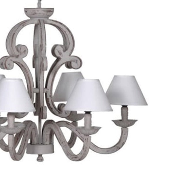 Grey Chandelier With Six Cream Shades